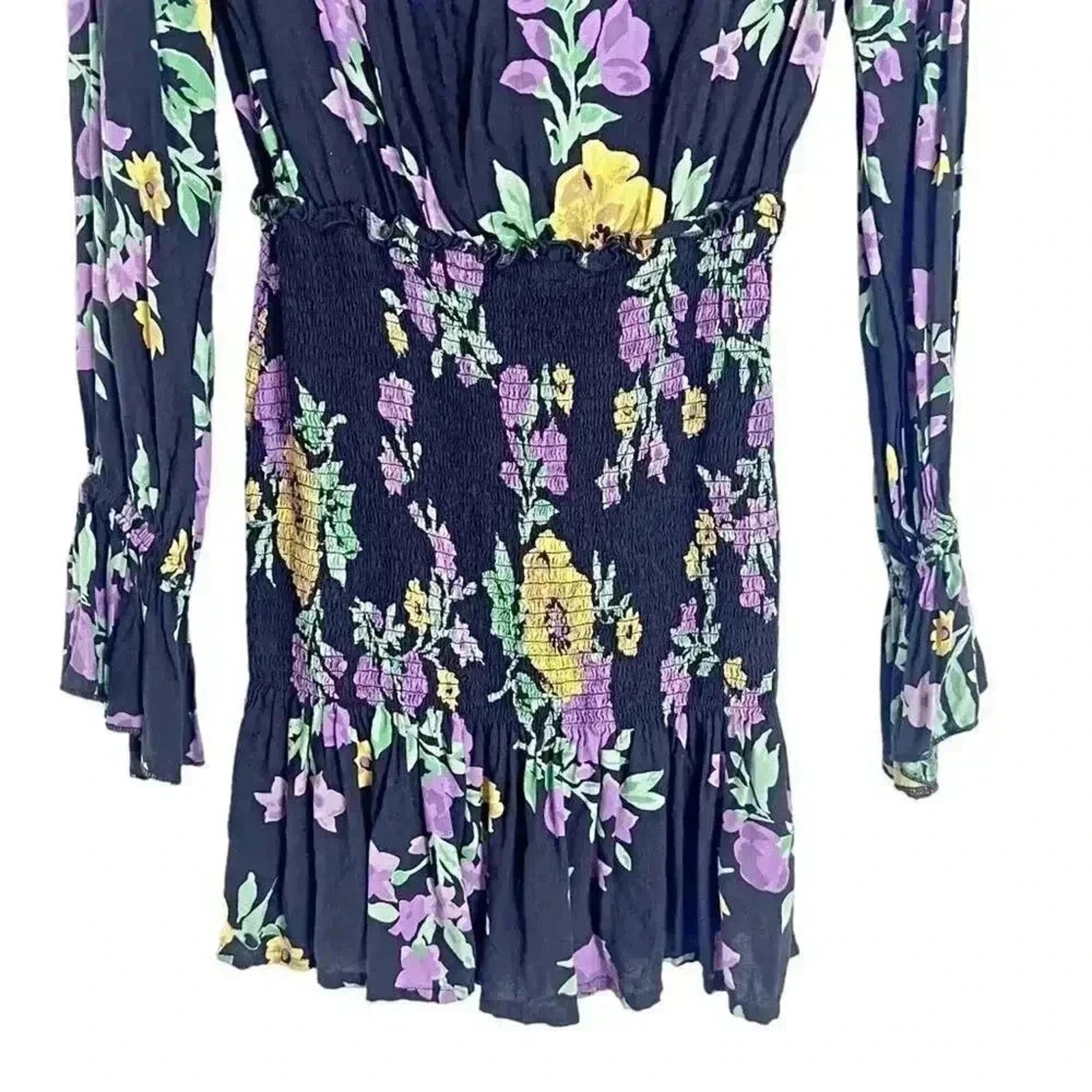 Urban Outfitters UO Black and Purple Smocked Floral Mini Dress Size M