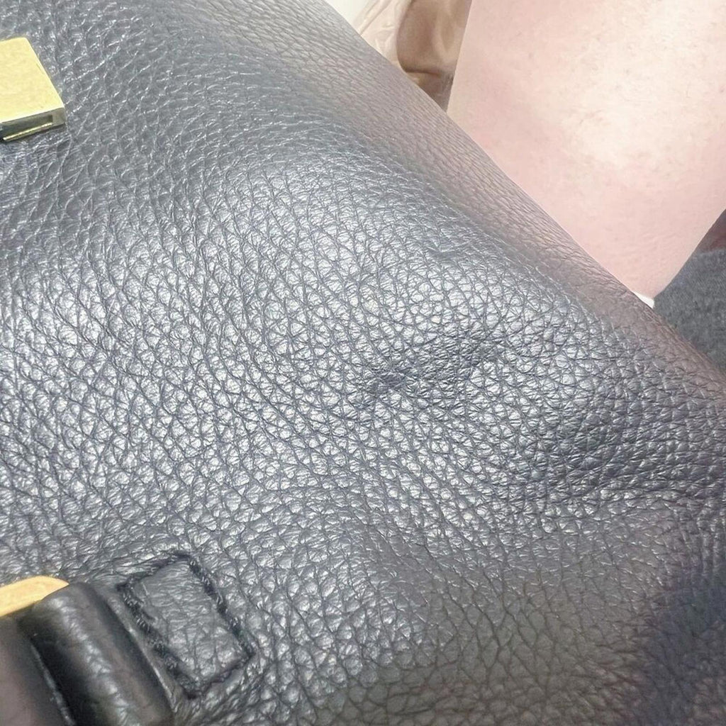 Adrienne Vittadini Black Pebbled Leather Shoulder Bag Gold Hardware Purse