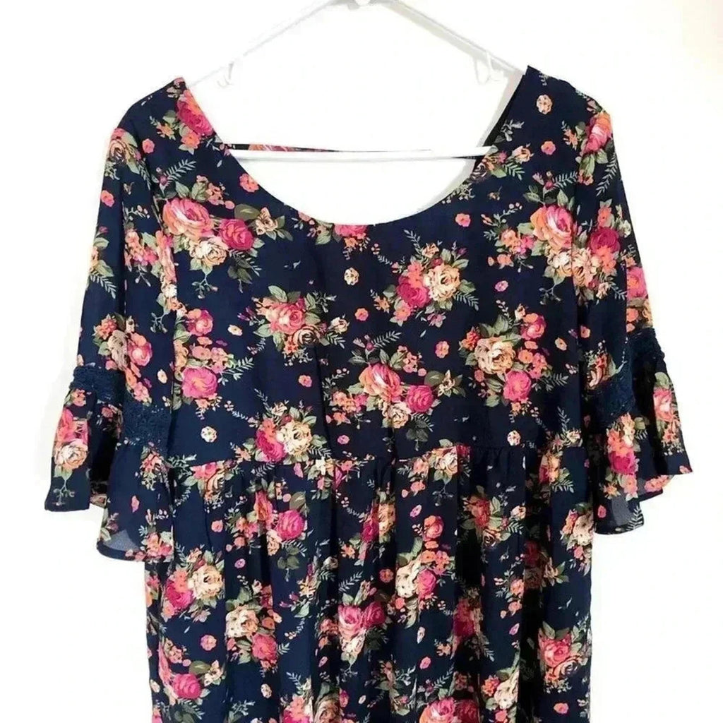Chic Floral Jodifl Navy Floral Babydoll Dress Flowers Women's Size L