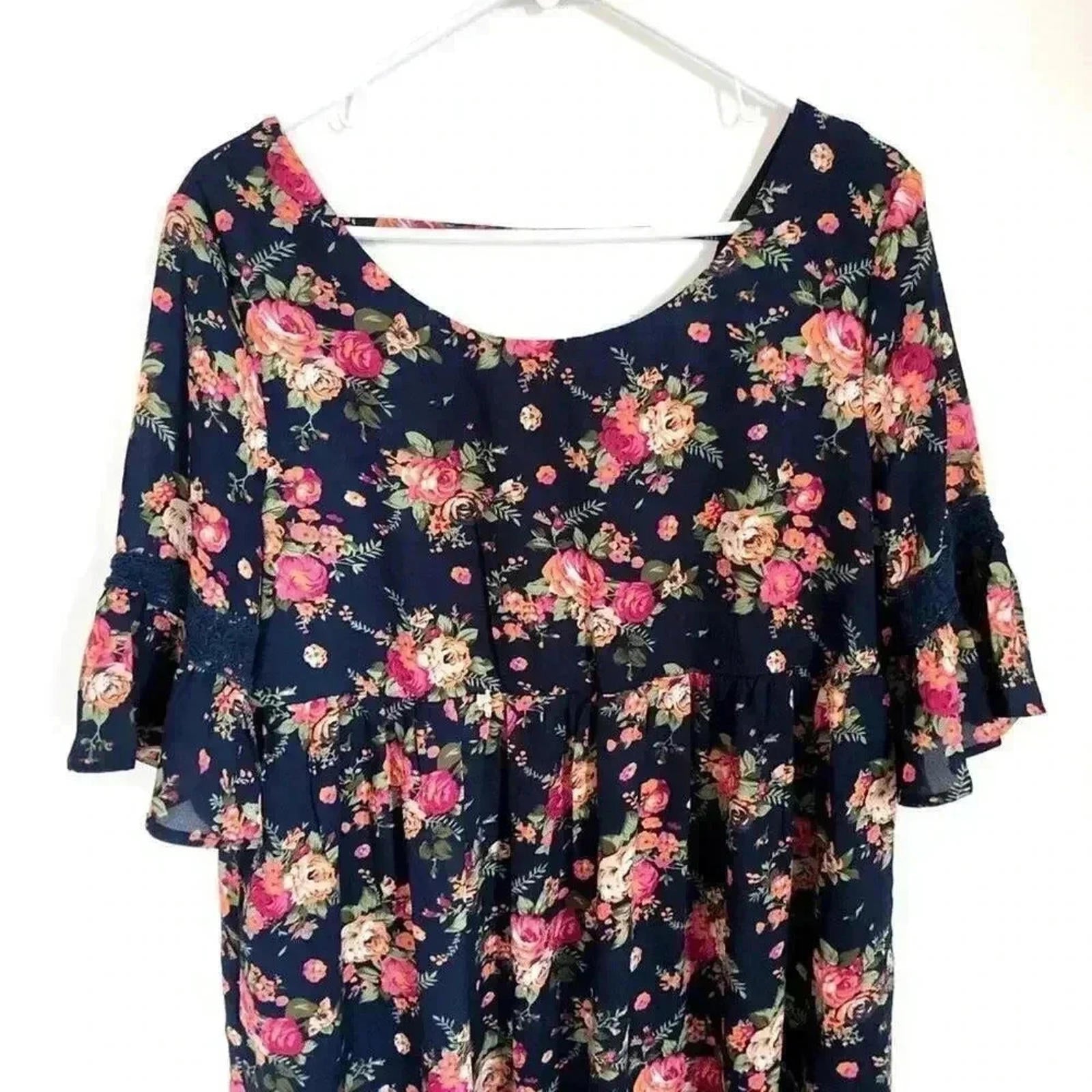 Chic Floral Jodifl Navy Floral Babydoll Dress Flowers Women's Size L