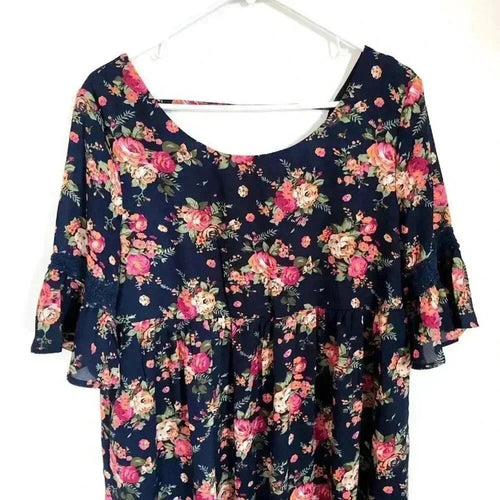 Chic Floral Jodifl Navy Floral Babydoll Dress Flowers Women's Size L