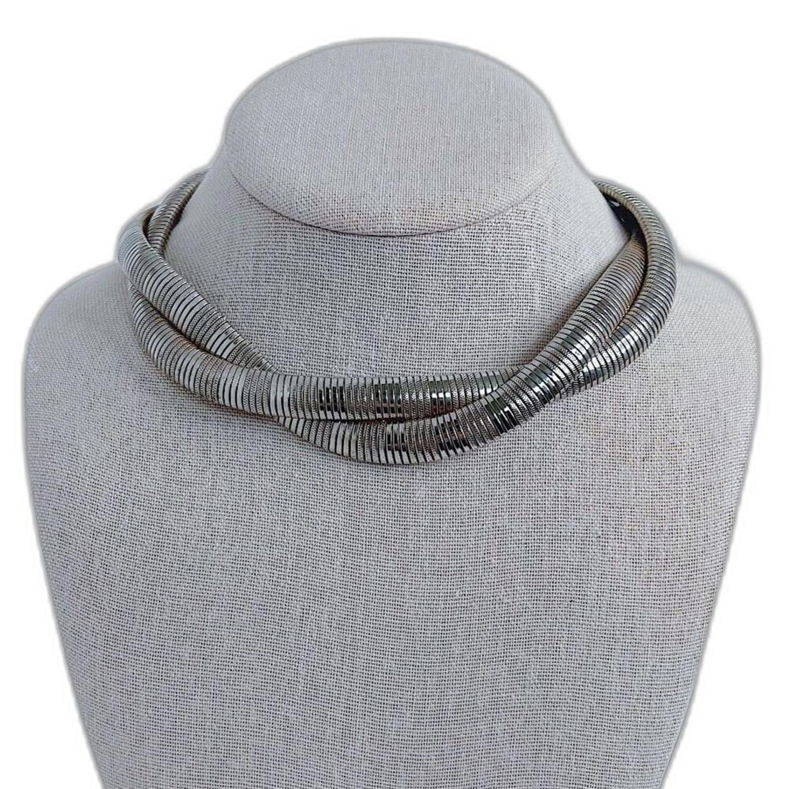 Vintage Silver Braided Flat Snake Chain Necklace Statement Quiet Luxury Classy