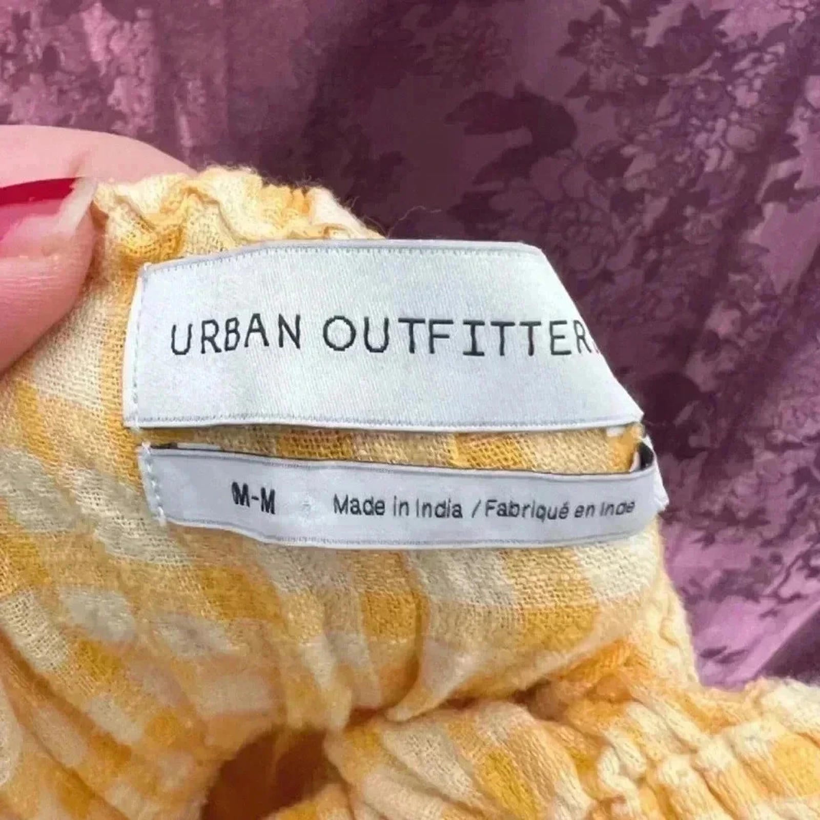 Urban Outfitters Womens Milkmaid Dress Puff Sleeves Yellow Plaid Gingham Size M