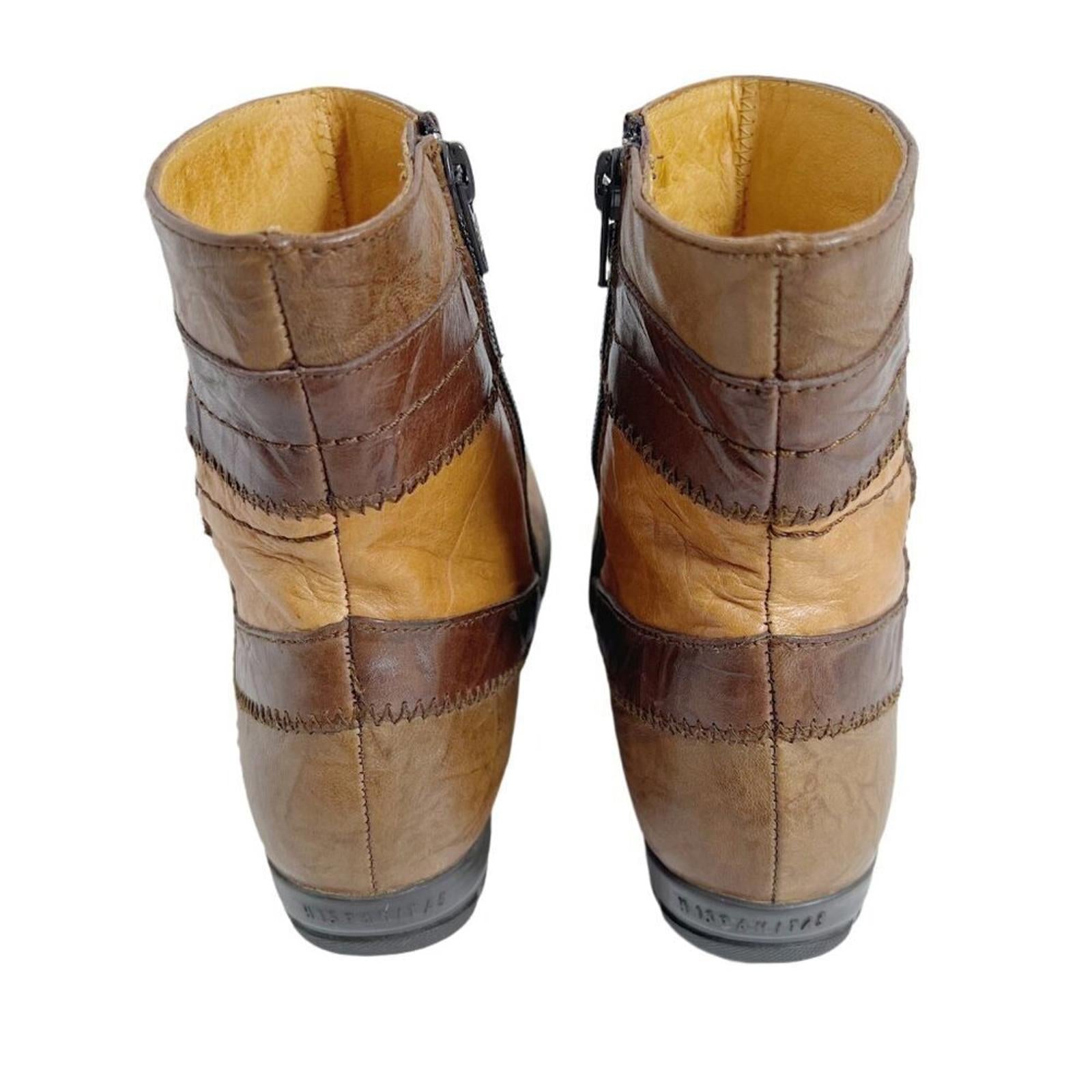 Hispanitas Vintage Patchwork Brown Leather Booties Boots Women's Size 7.5 8