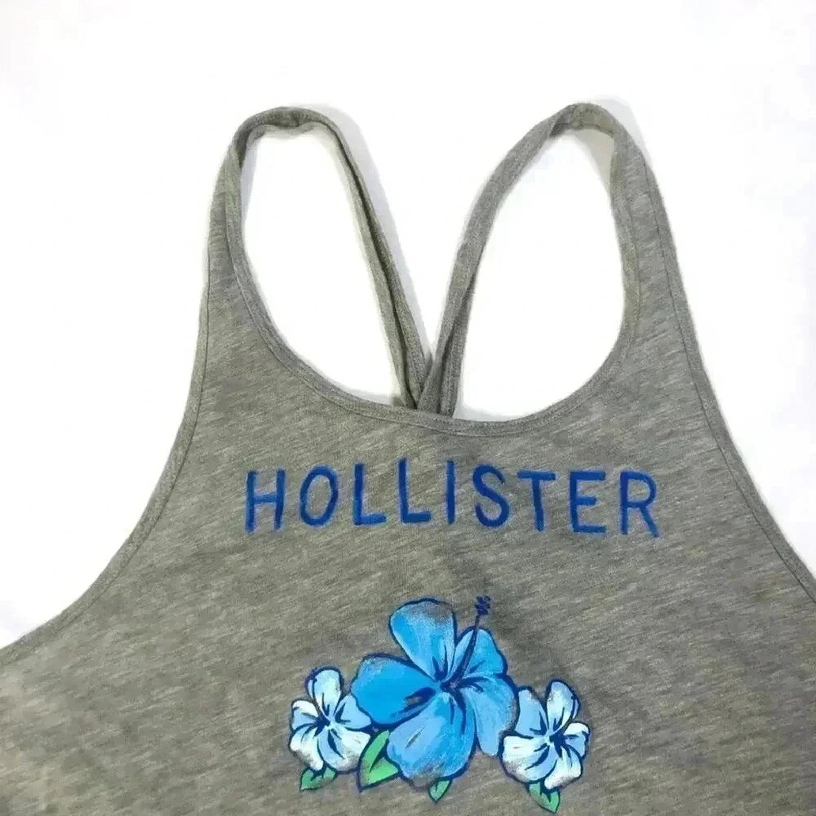 Hollister Grey Blue Floral Tank Summer Beach Vacation Women's Size M