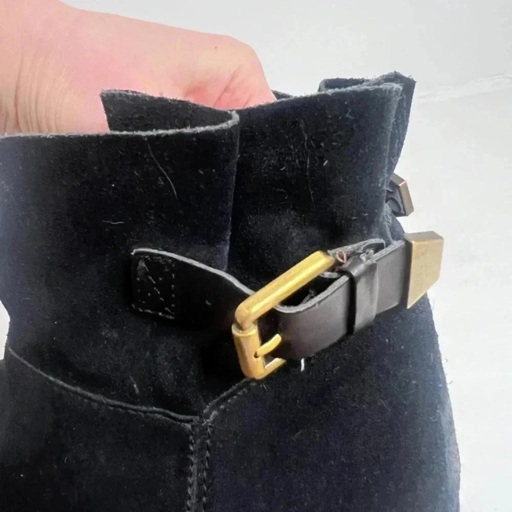 Franco Sarto L-Monument Black Faux Suede Buckled Booties Women's Size 8