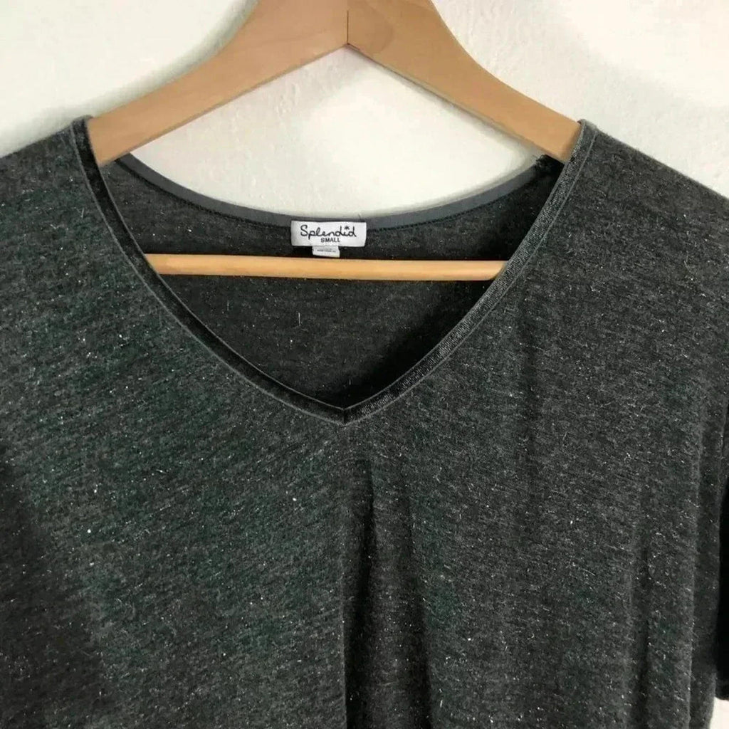 Splendid Grey Silver Accents Soft V Neck T Shirt Women's Size S