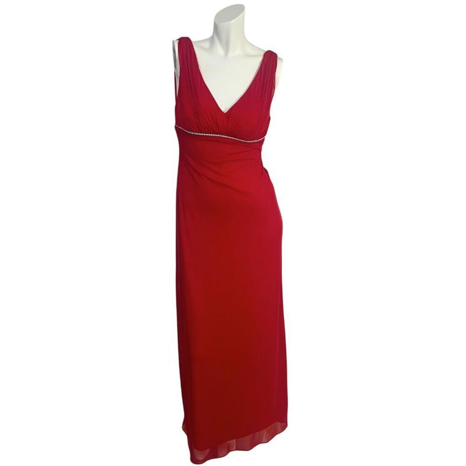 90s Vintage Betsy & Adam by Linda Bernell Red Evening Gown Plunging Neck Size 4