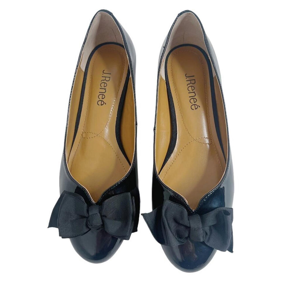 NWOT J Renee Cameo Black Patent Leather Ballet Pump With Bow Women's Size 7 W