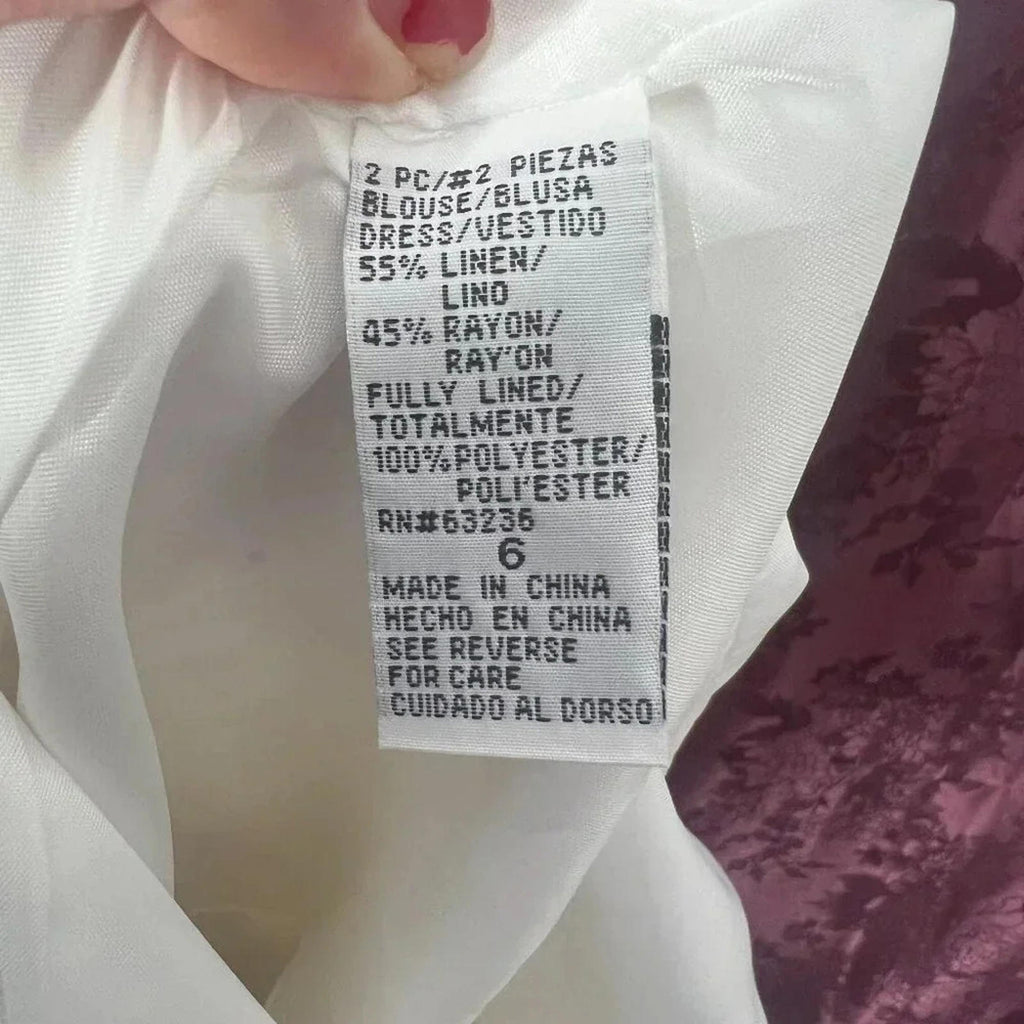 Dress Barn White Linen Dress Eyelet Floral Embroidery With Cardigan Size 6