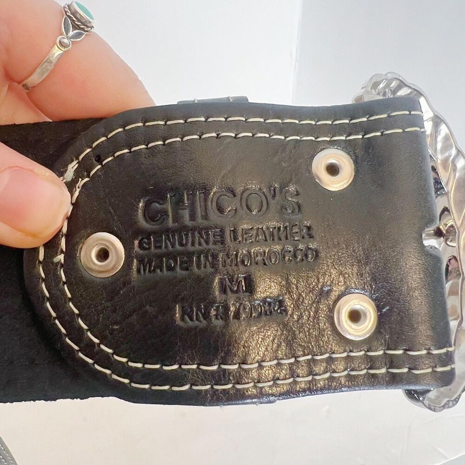 Chico's Black Leather Chunky Belt Silver Braided Buckle y2k Women's Size M 32