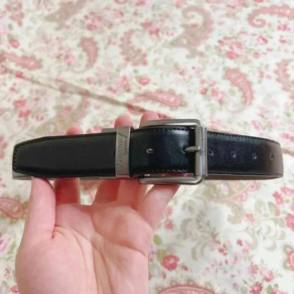 Dickies Men's Black Leather Belt Brown Interior Gunmetal Buckle Size 32
