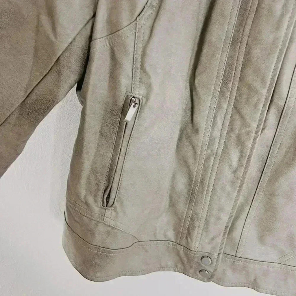 Bernardo Cool Toned Taupe Tan Faux Leather Moto Jacket Women's Size XL