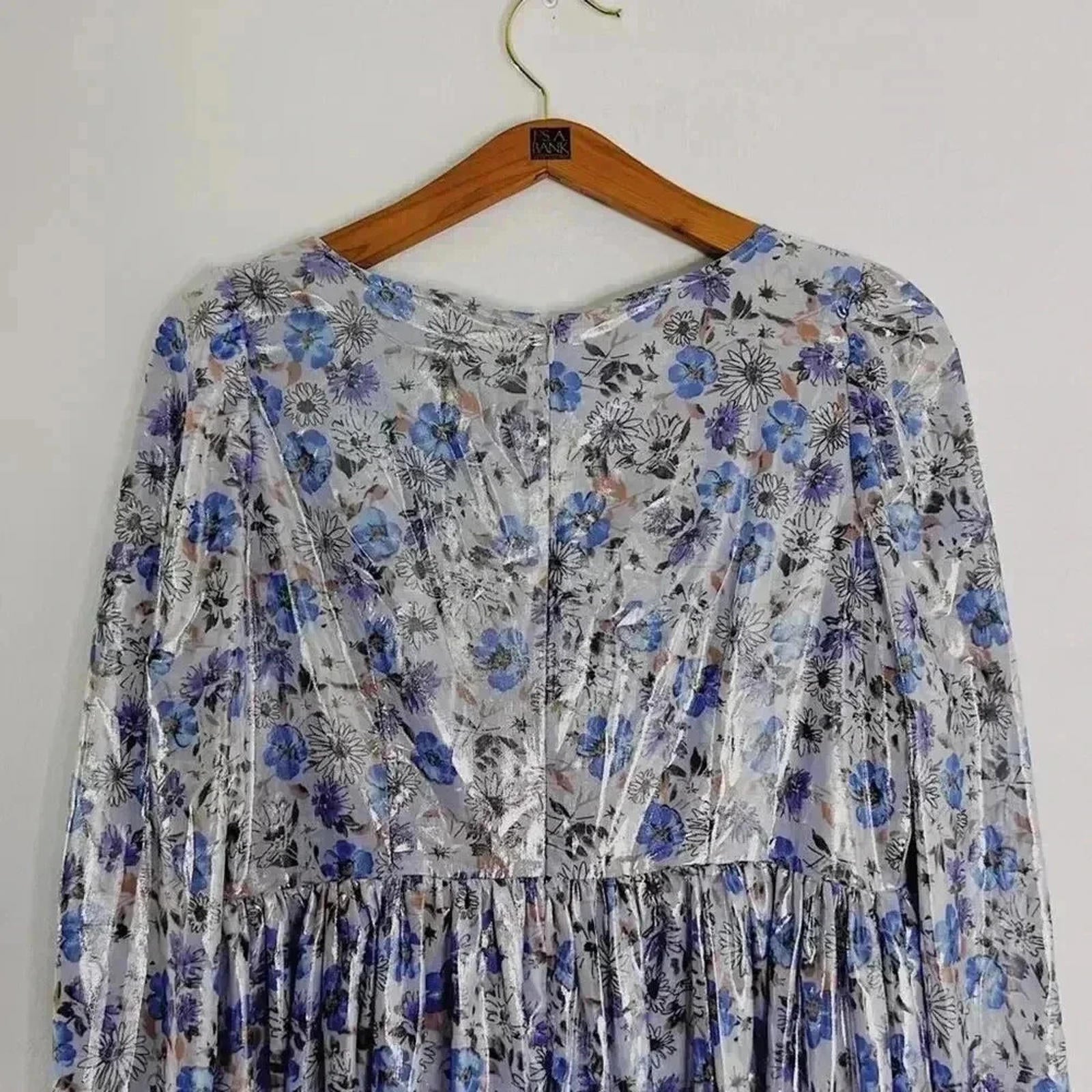 NWOT Forever 21 Purple Floral Metallic Babydoll Dress Women's Size L