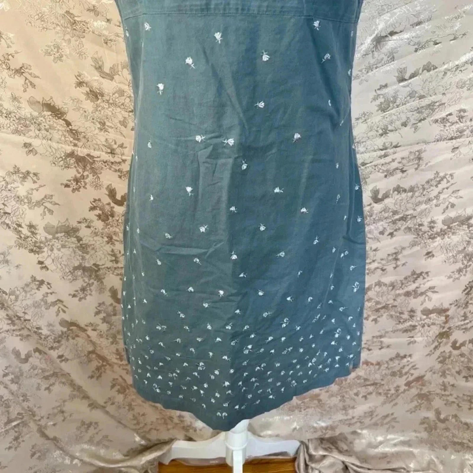 y2k Vintage J Crew Blue Flower Embroidered Dress Women's Size 10