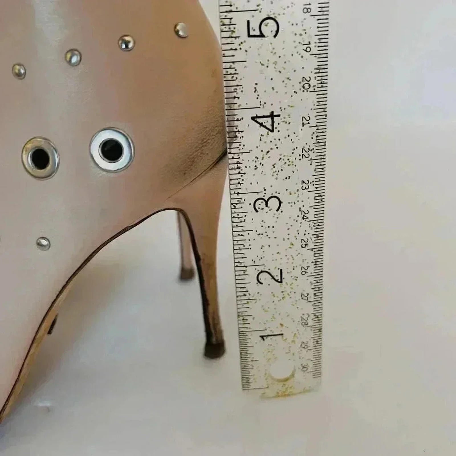 Jerome C. Rousseau Net Grommets Tan Stilettos With Rivets