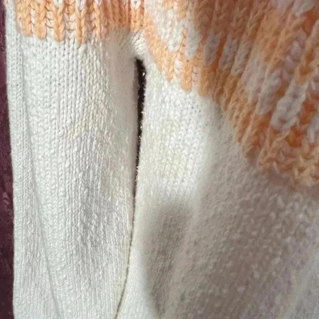 Christopher & Banks White Sweater Colorful Stripes Fuzzy Knit Crewneck Size XL