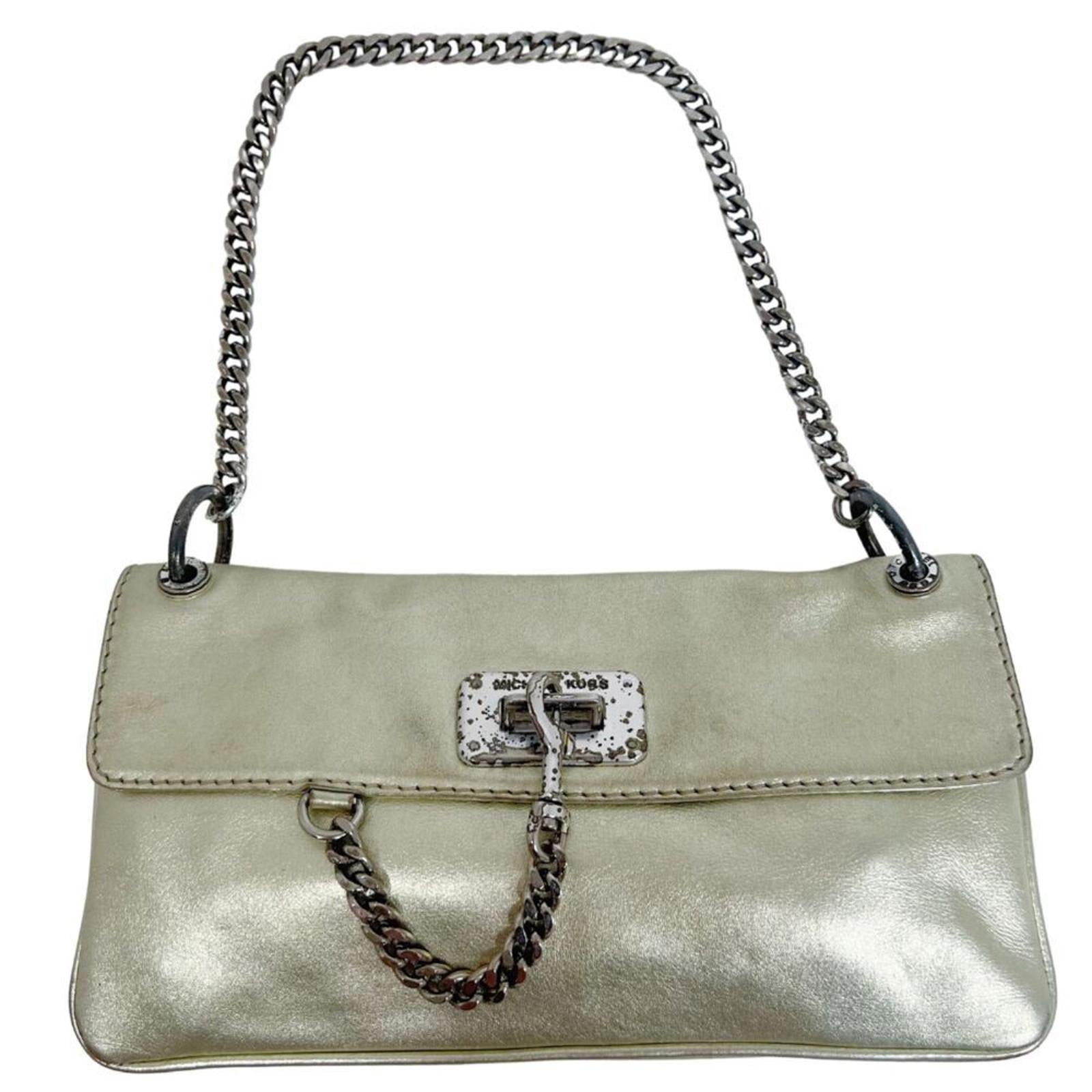 Vintage Michael Kors Fulton Gold Leather Shoulder Bag Silver Chain Purse