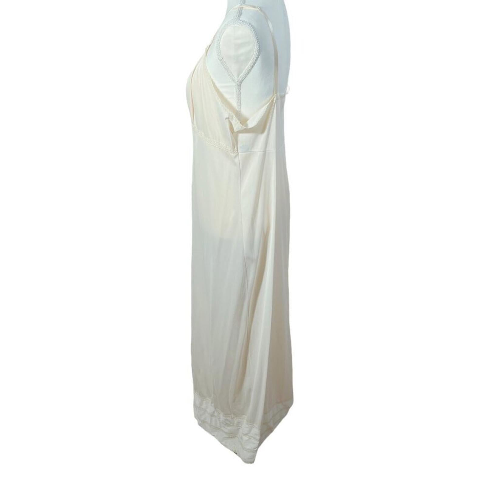 Vintage Merville Cream Satin Slip Dress Lace Trim Women's Size 12