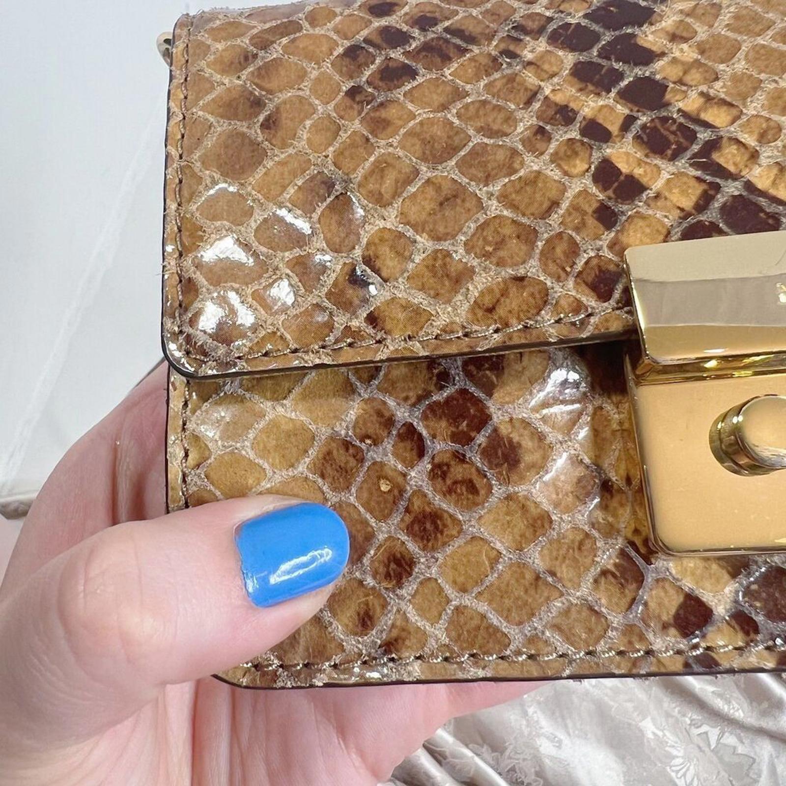 Michael Kors Snakeskin Brown Tan Snake Print Embossed Leather Crossbody Bag