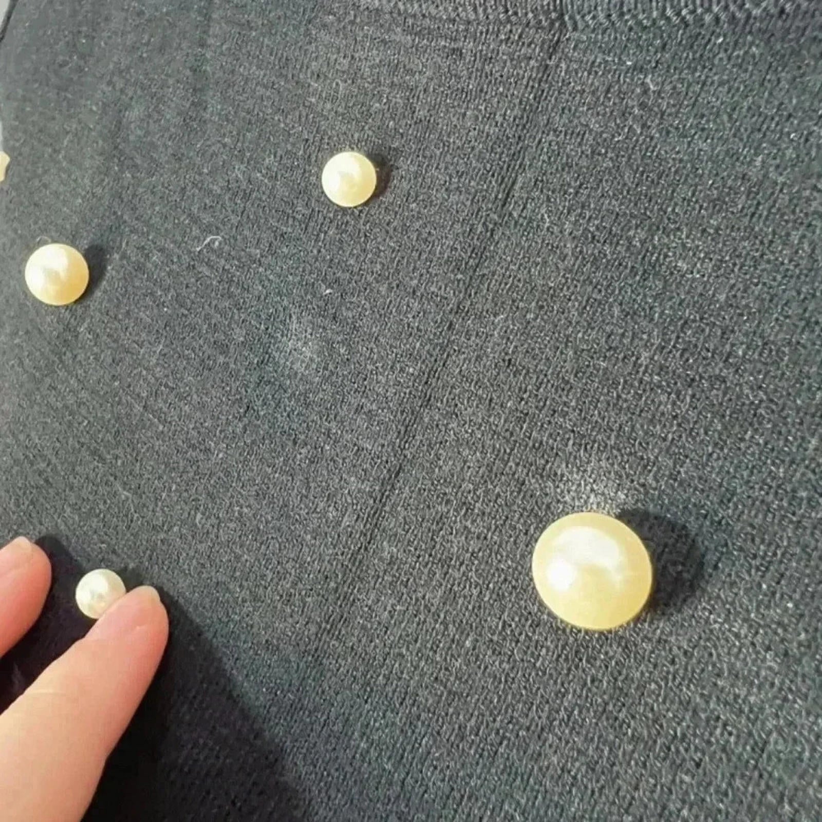 Zara Pearl Embellished Black Knit Short Sleeve Top Size S