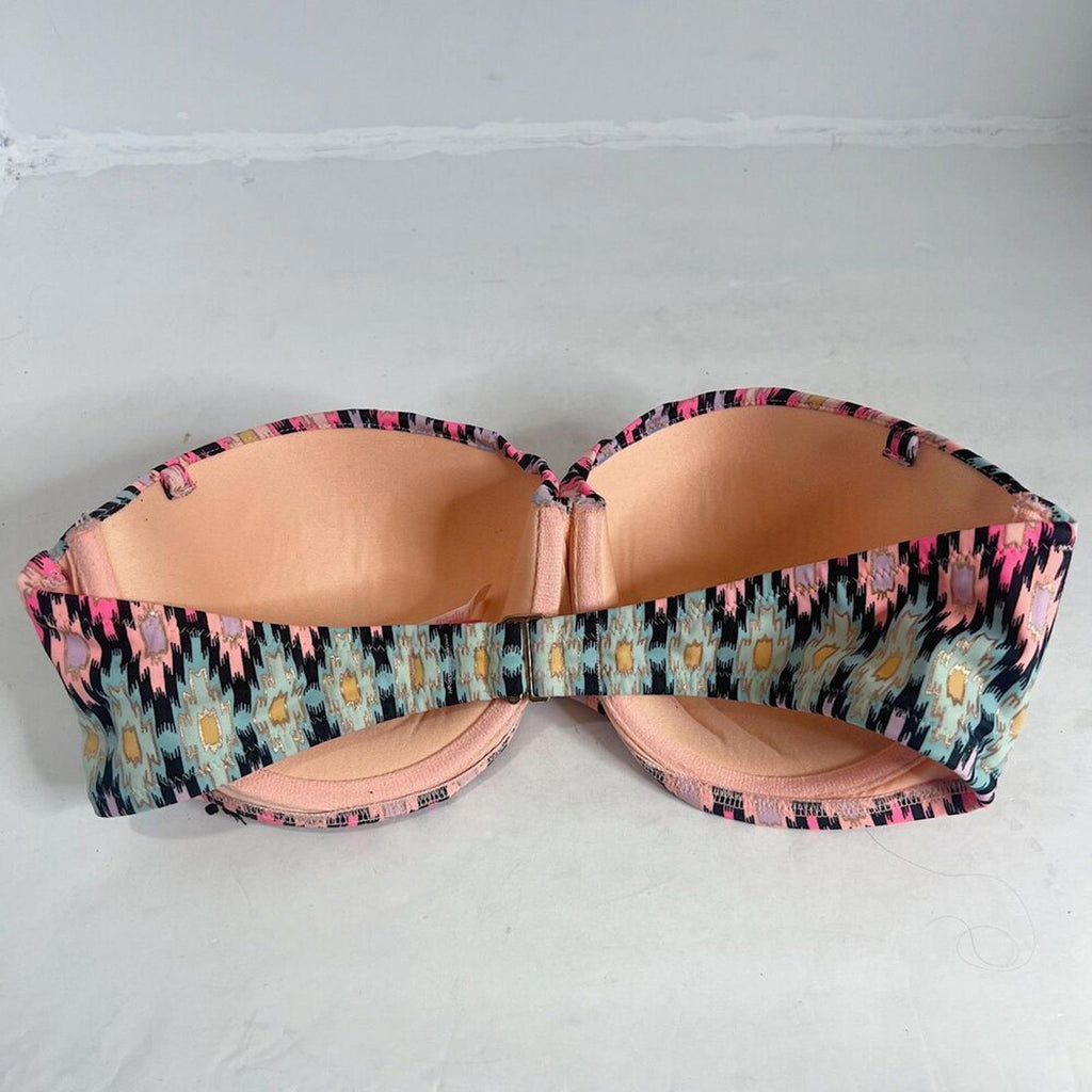 Victoria's Secret VS Strapless Pink Blue Aztec Print Bikini Top Size 36D