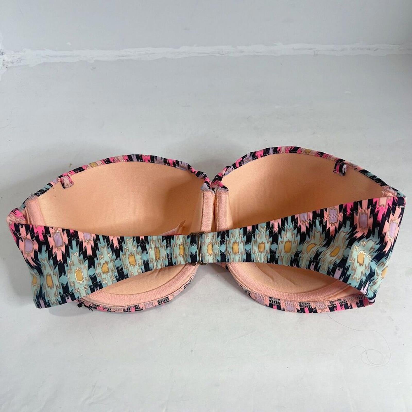 Victoria's Secret VS Strapless Pink Blue Aztec Print Bikini Top Size 36D