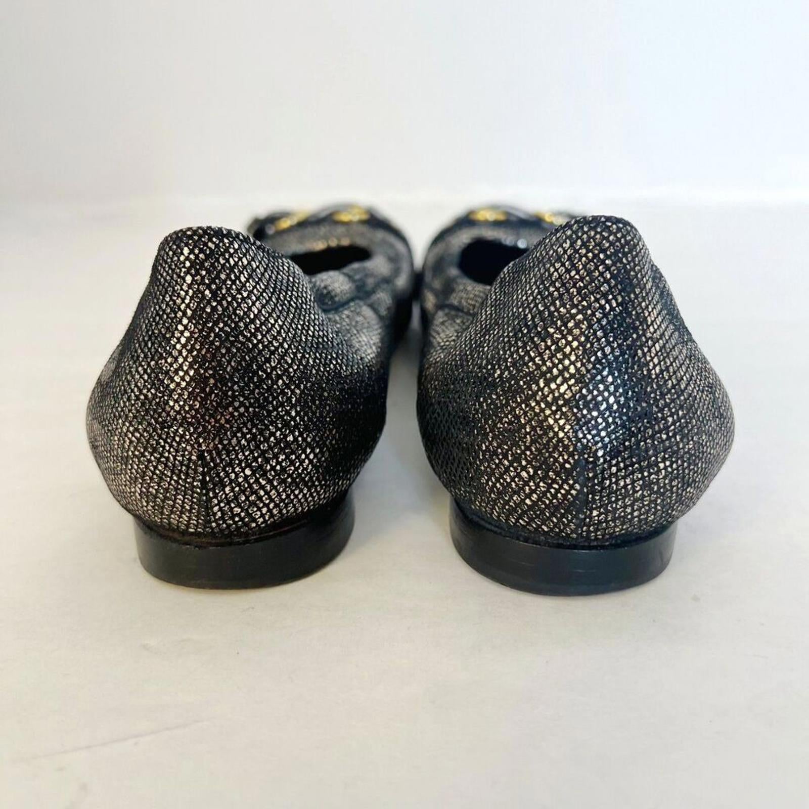 AGL Attilio Giusti Leombruni Black Gold Houndstooth Cap Toe Ballet Flat Size 8.5