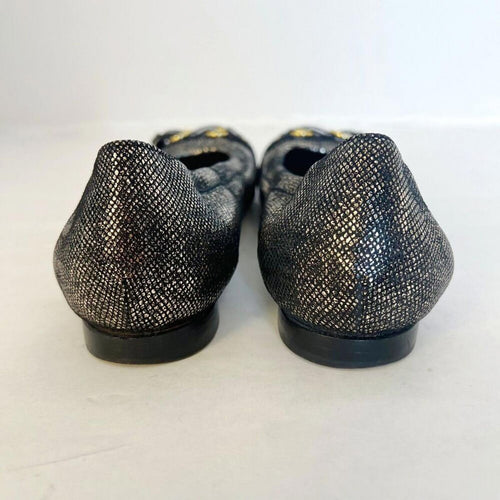 AGL Attilio Giusti Leombruni Black Gold Houndstooth Cap Toe Ballet Flat Size 8.5