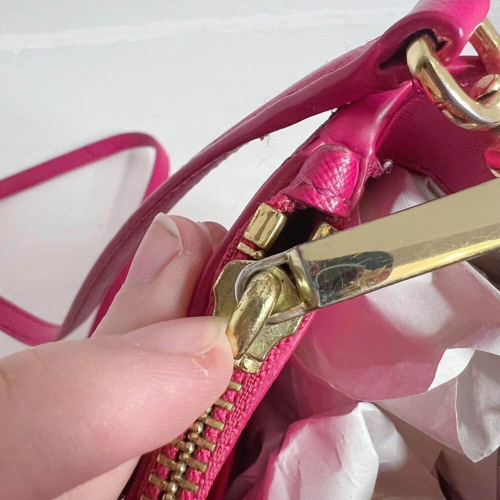 Tory Burch Robinson Fuchsia Double Zip Perforated Handbag Pink Leather Purse
