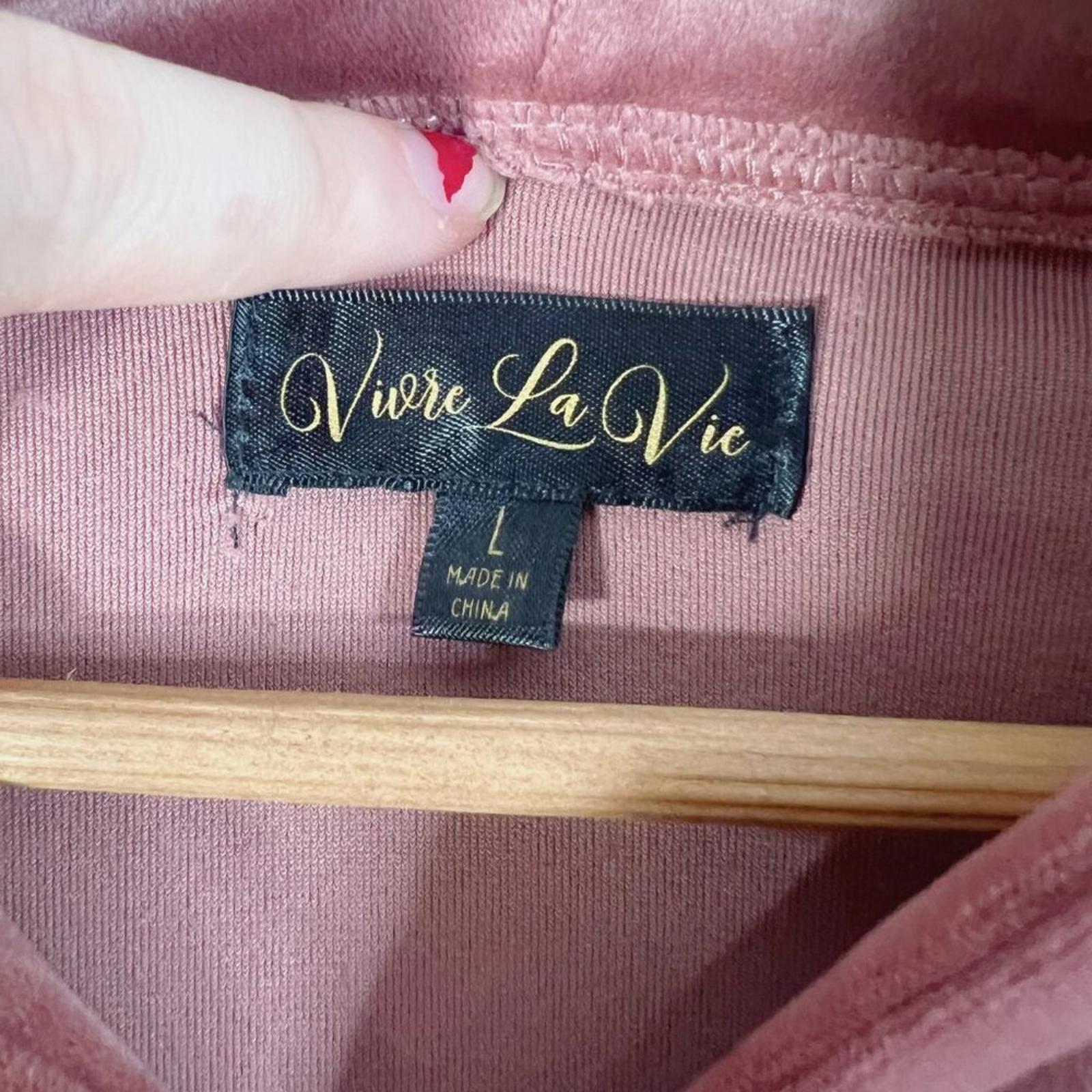 NWT Vivre La Vie Velour Tracksuit Sweatshirt Sweatpants Blush Dusty Rose Size L