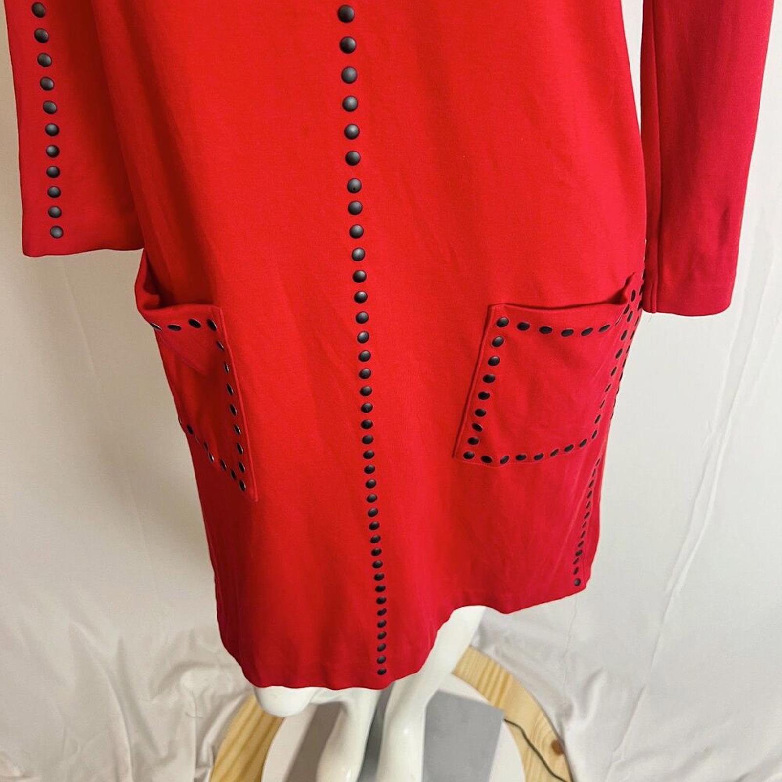 Joan Vass Red Long Sleeve Dress Black Dots Studs Women's Size 1 M