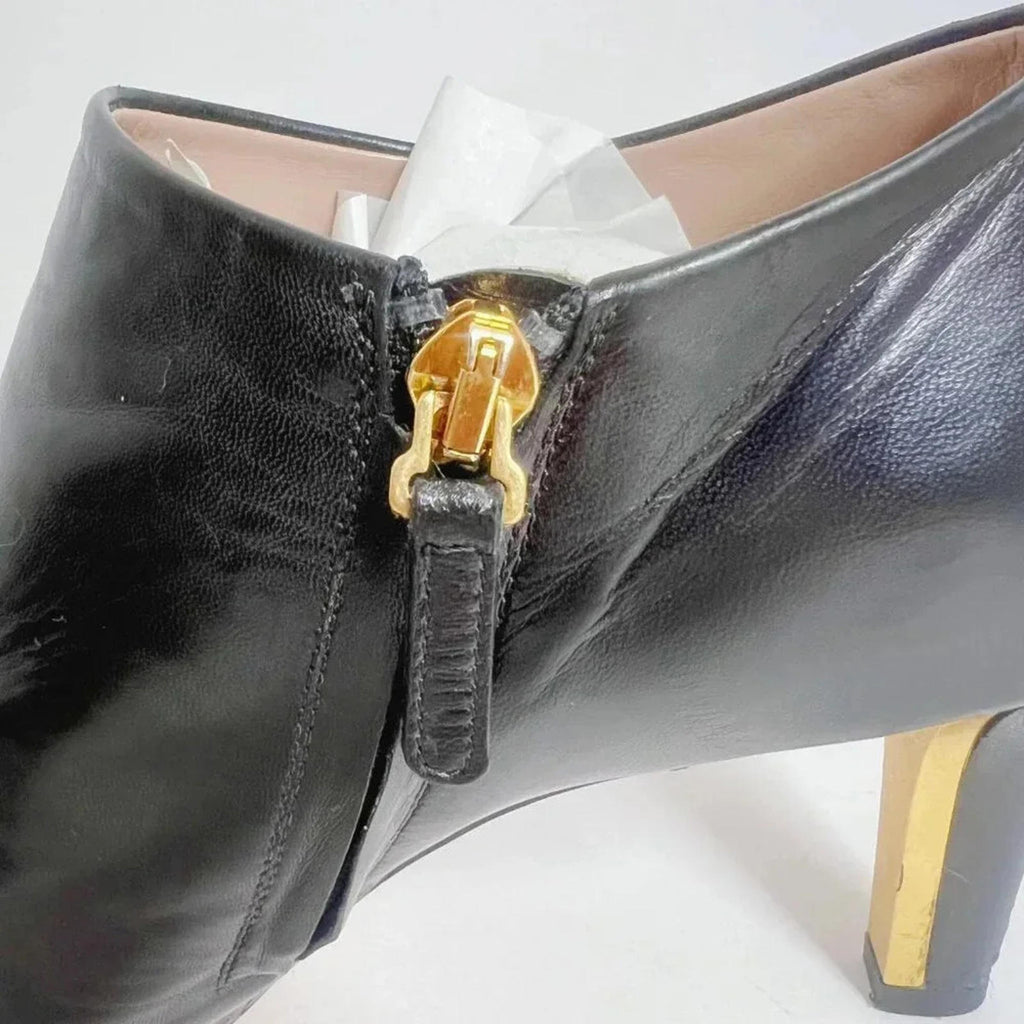 Chloe RARE Black Leather Heeled Booties Gold Detailing Women's Size 36.5 EU 6.5