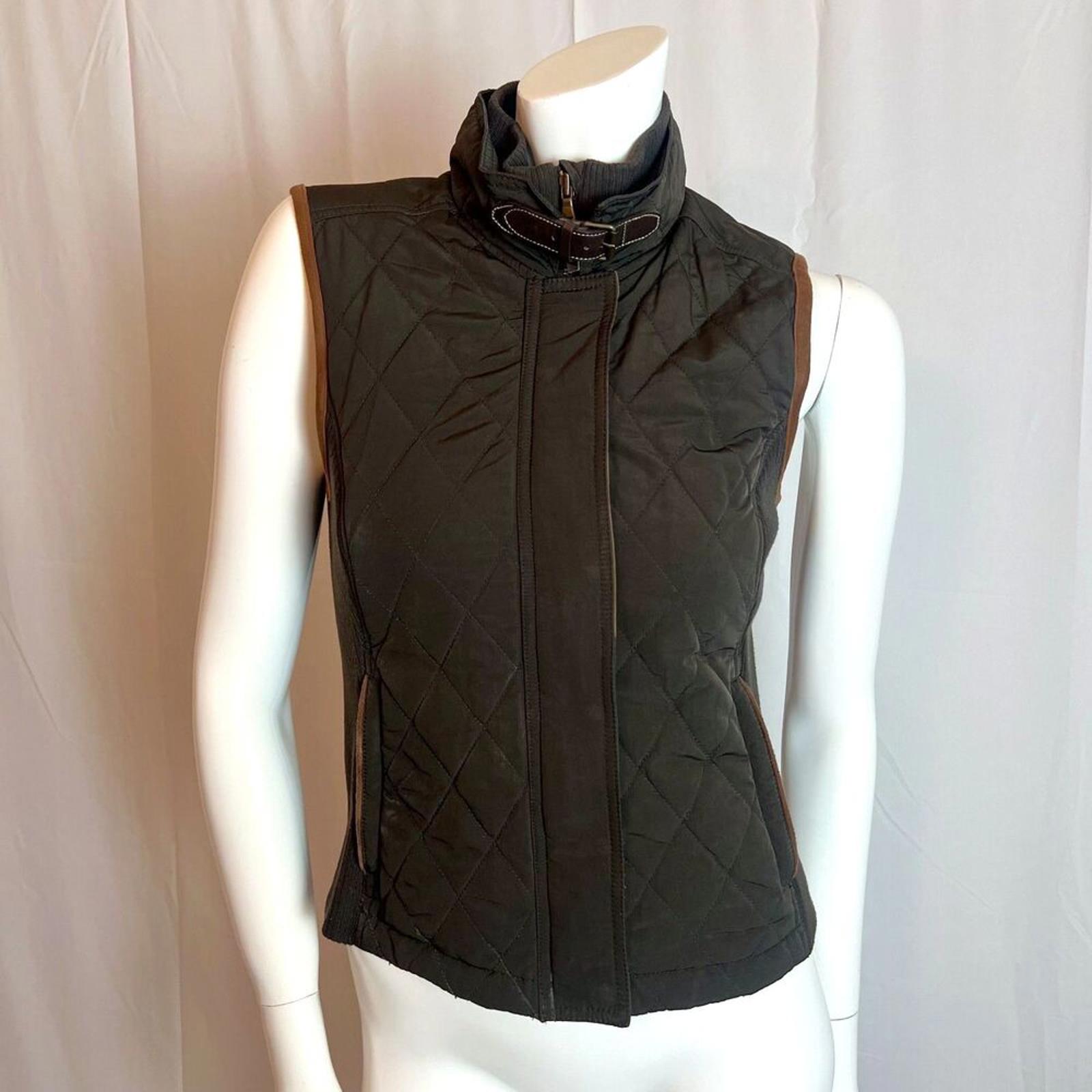 Massimo Dutti Dark Green Quilted Vest Brown Details Punk Steampunk Size S