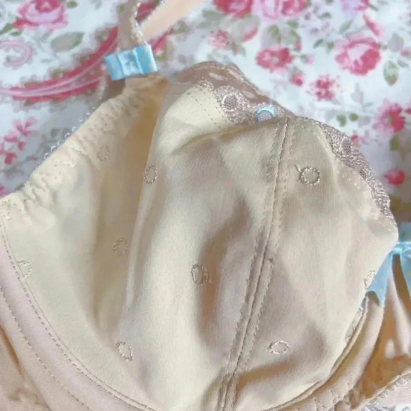 NWT Freya Nude Unlined Bra Lace Blue Embroidered Details 32D