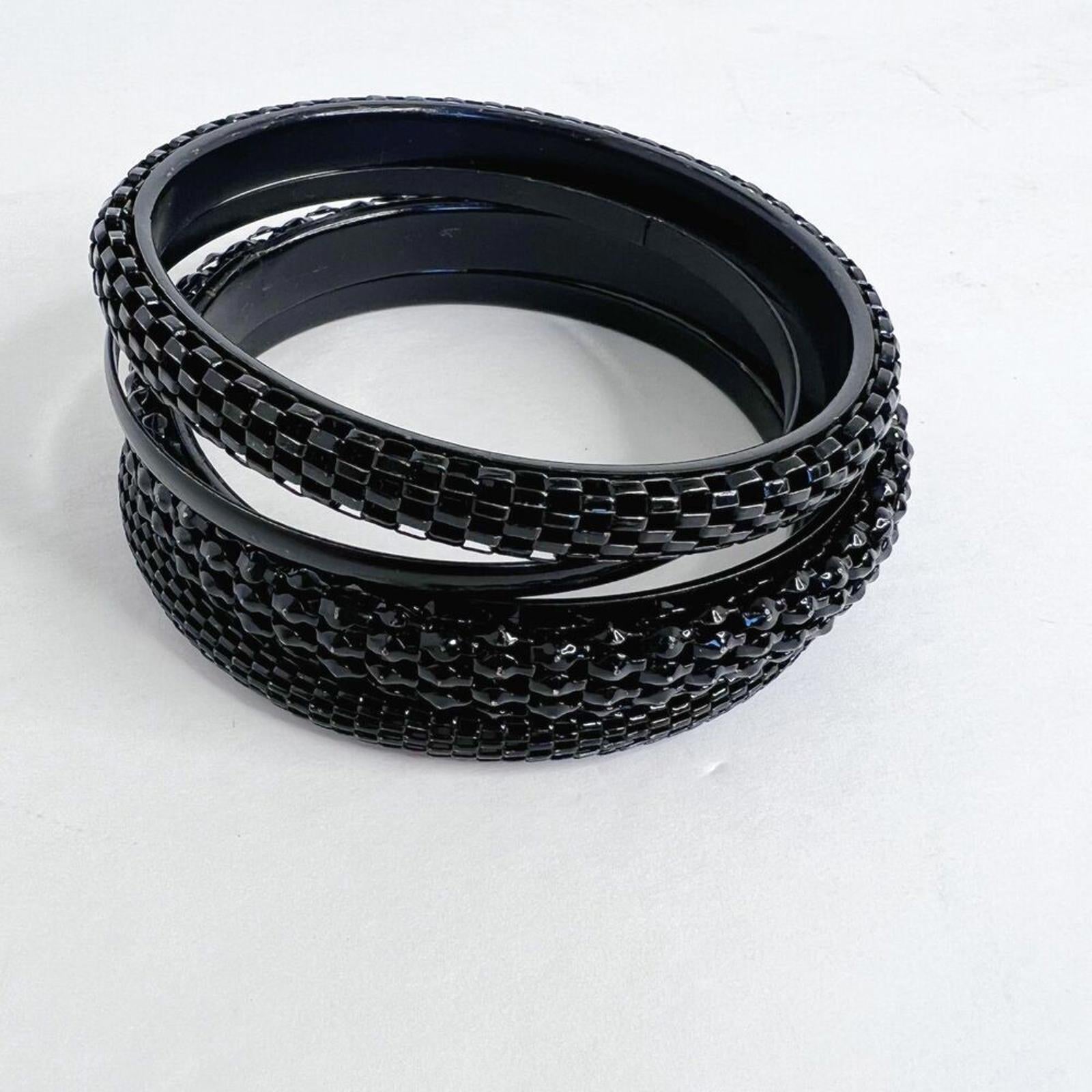 Black Bangle Set Chain Bracelets Set of 4 Grunge Punk Alt
