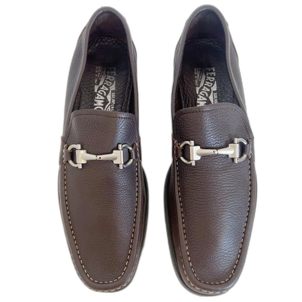 Salvatore Ferragamo Magnifico Brown Leather Horsebit Loafers Hickory Size 9