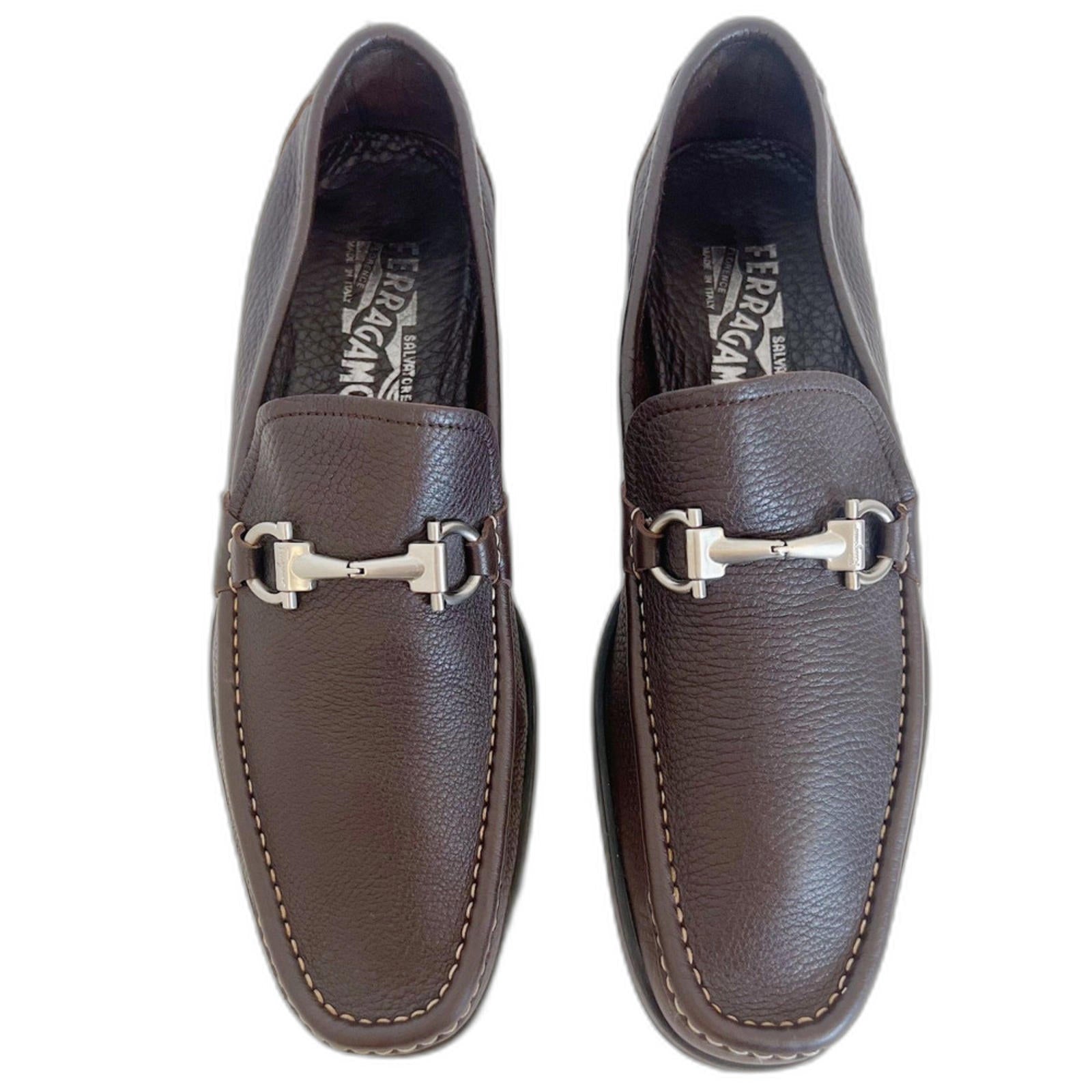 Salvatore Ferragamo Magnifico Brown Leather Horsebit Loafers Hickory Size 9
