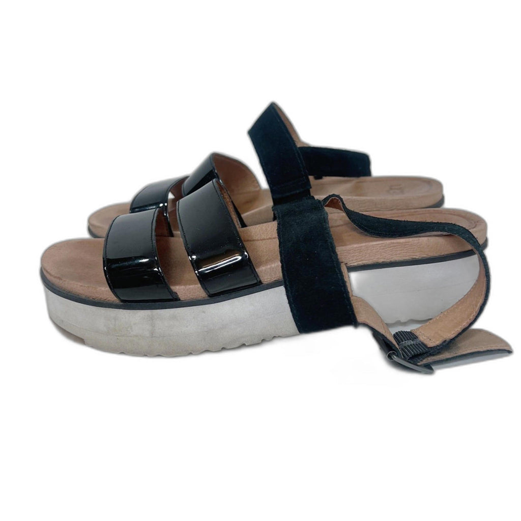 Ugg Braelynn Sandal Black Patent Leather Strappy Platform Sandal Size 9.5