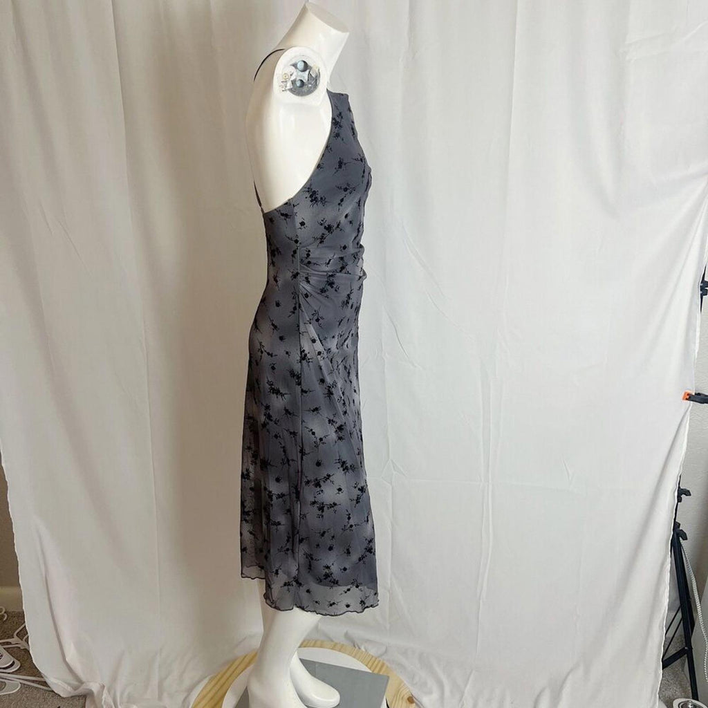 Wild Fable Cross Back Flocked Mesh Midi Slip Dress Grey Black Goth Punk Size M