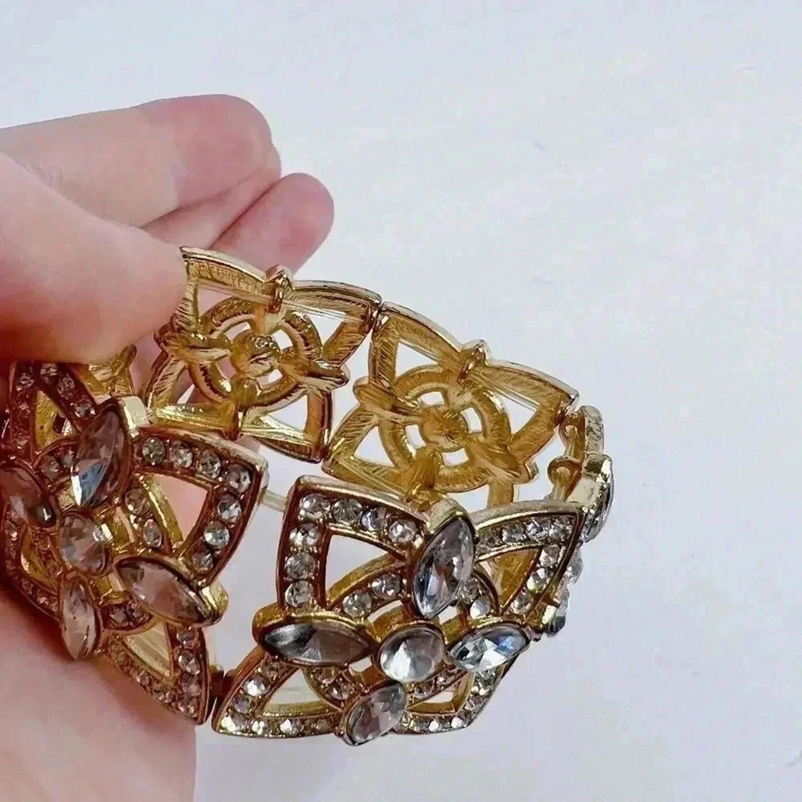 Gold Rhinestone Statement Bracelet Chunky Bohemian Boho Chic