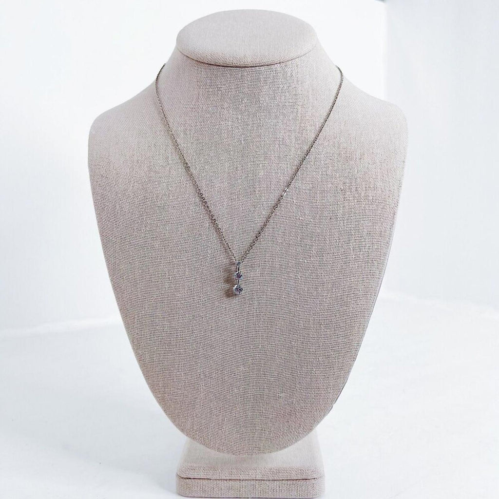Silver Dainty Necklace Three Clear Stone Rhinestone Crystal Pendant