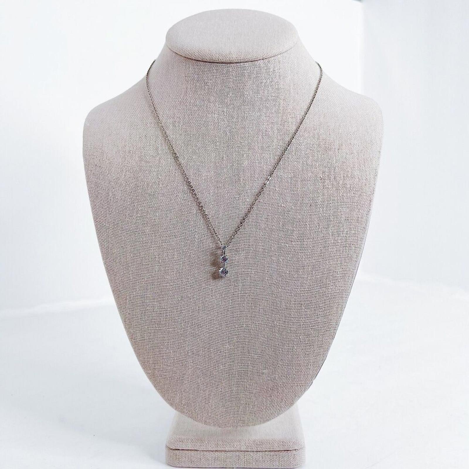 Silver Dainty Necklace Three Clear Stone Rhinestone Crystal Pendant