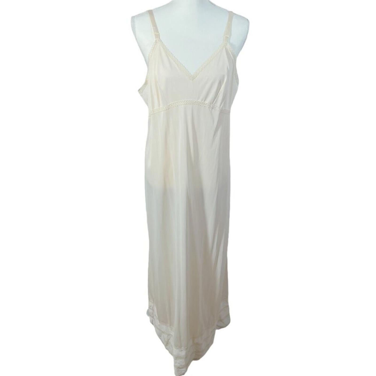 Vintage Merville Cream Satin Slip Dress Lace Trim Women's Size 12