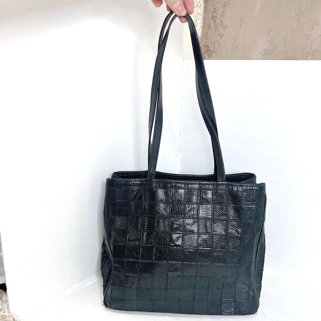 Vintage Kleinberg Sherrill Black Snakeskin Leather Grid Shoulder Bag Purse