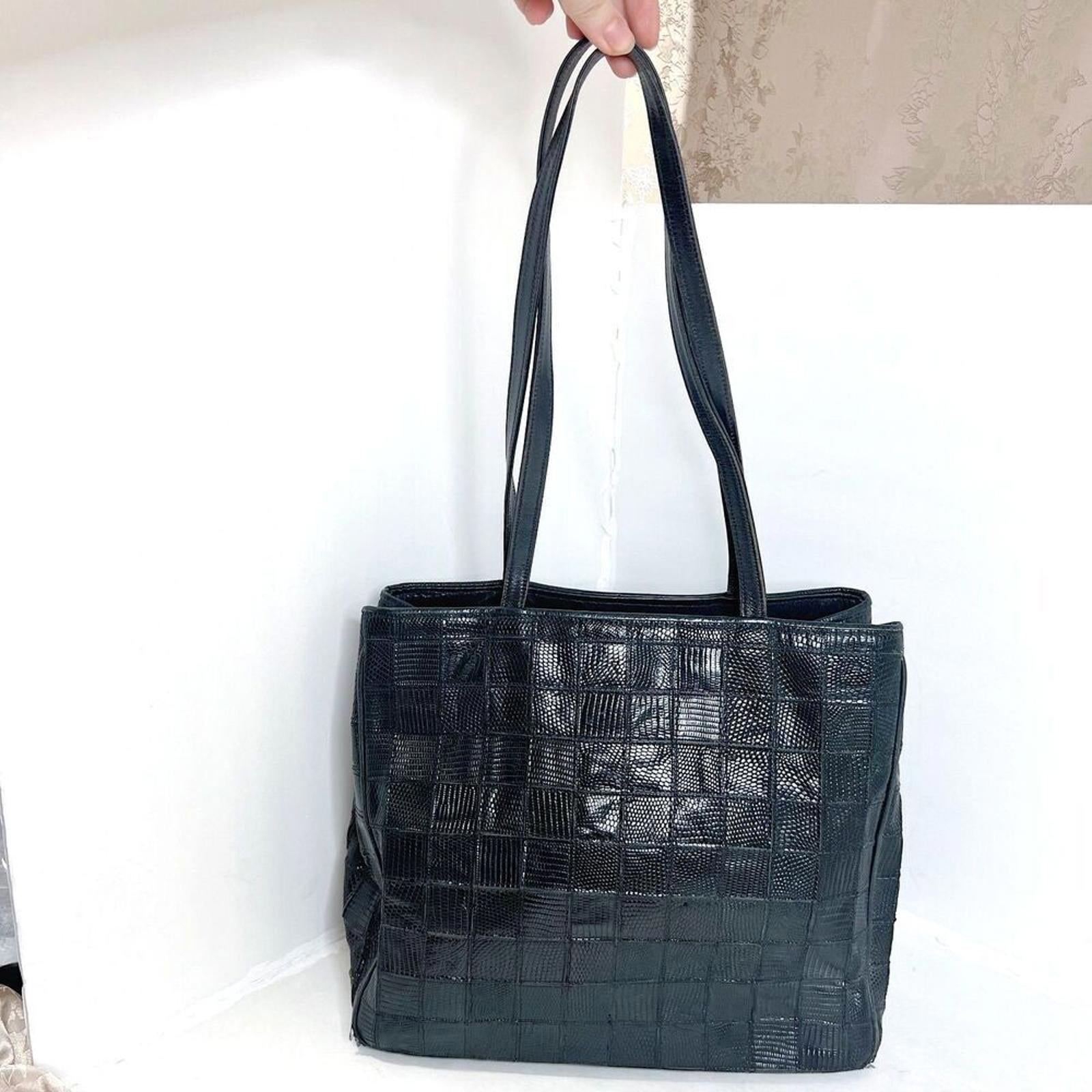 Vintage Kleinberg Sherrill Black Snakeskin Leather Grid Shoulder Bag Purse