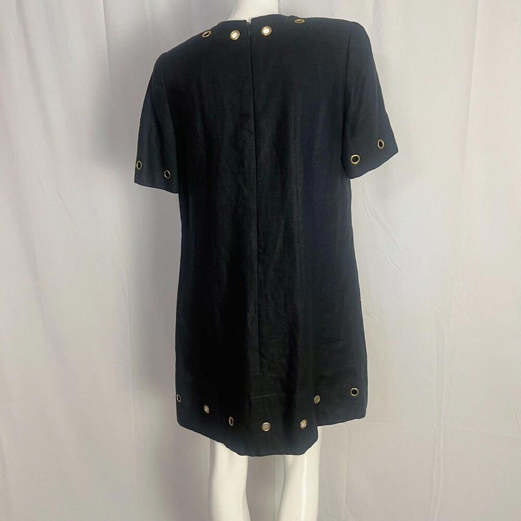 1980s Vintage Stanley Platos Martin Ross Black Shift Dress Grommets Size 12