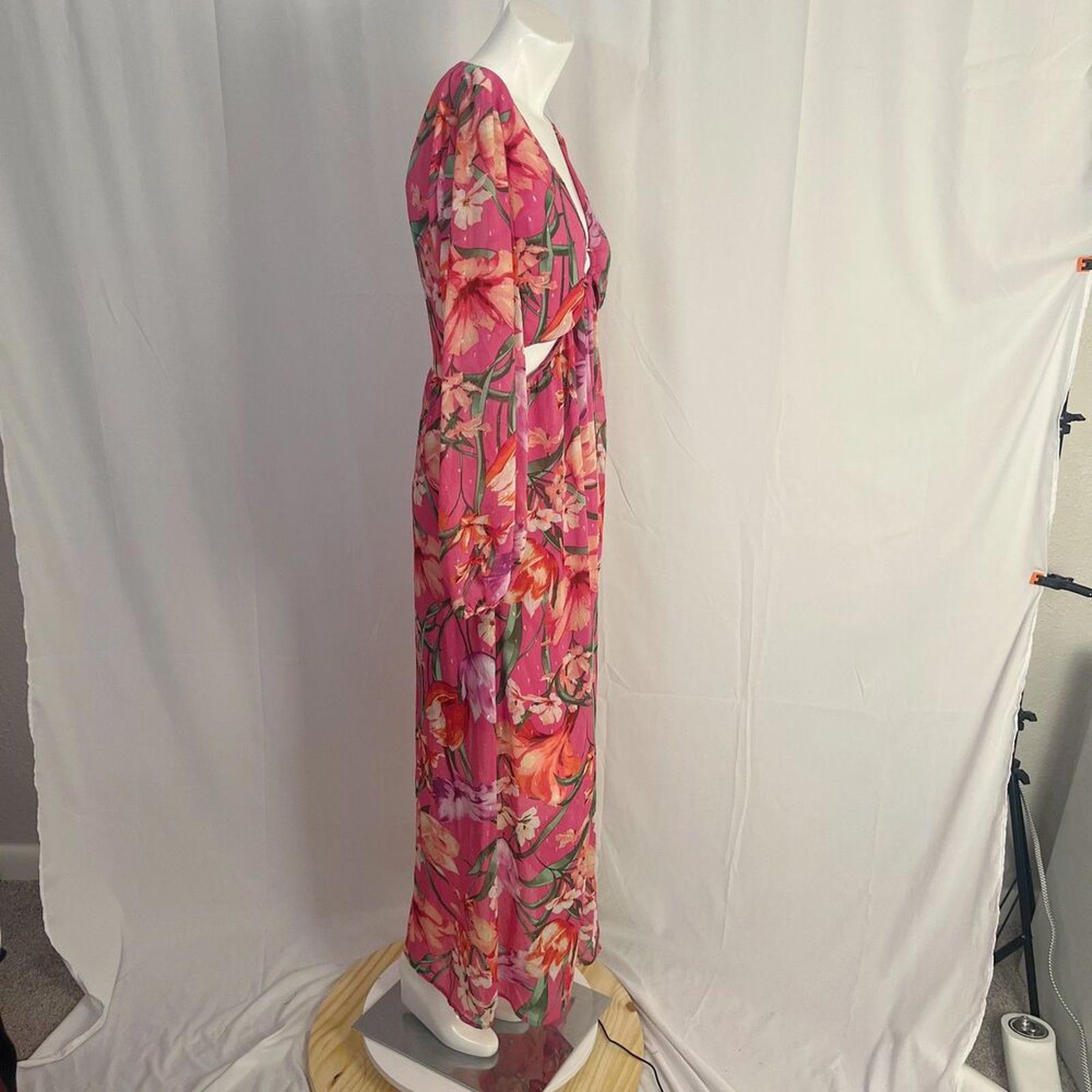 Siena Floral Swiss-Dot Maxi Dress Pink Tropical Floral Maxi Dress Size 12
