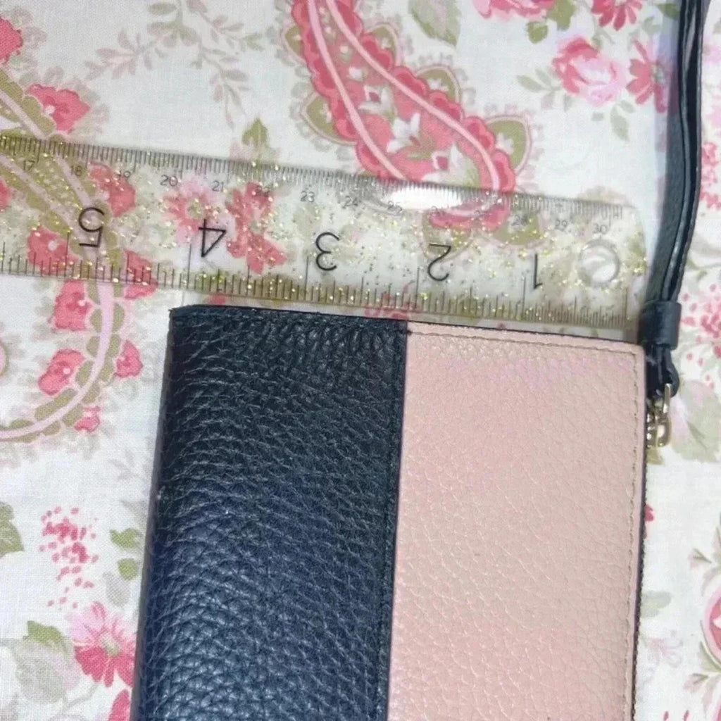 Kate Spade Light Pink and Black Colorblock Wristlet Pebbled Leather Ballerina