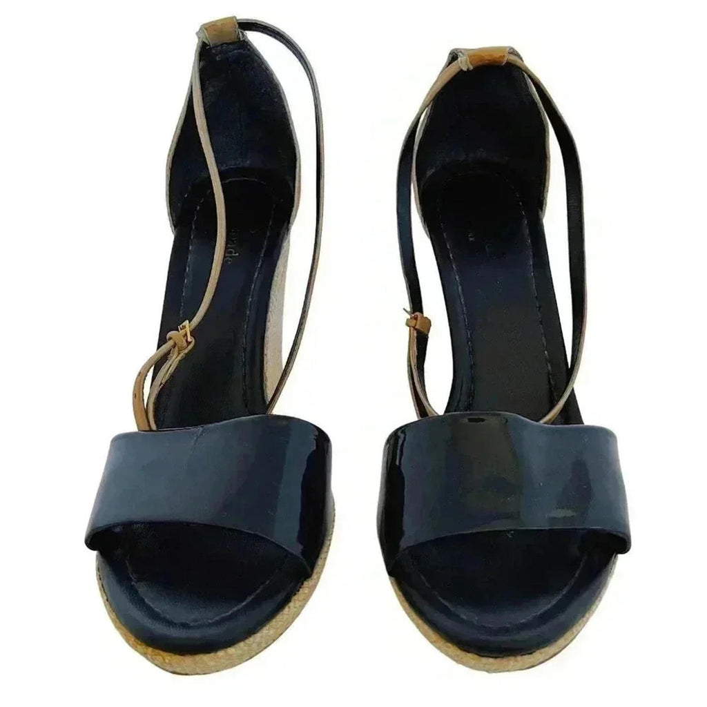Kate Spade Black and Tan Leather Woven Wedges Women's Size 8